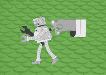 image of hand winding robot toy, on a green textured background