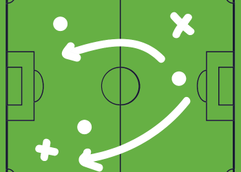 sketch of a sports field with players marked with X and arrows showing direction